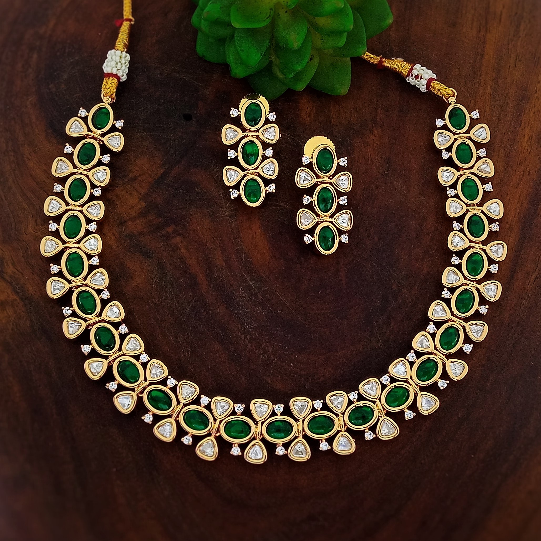 Kundan Necklace Set - Brass, Free Size, All Colors, Weight: 10g | Fashion Jewelry For All Occasions, Elegant Cz Design, Gender Neutral
