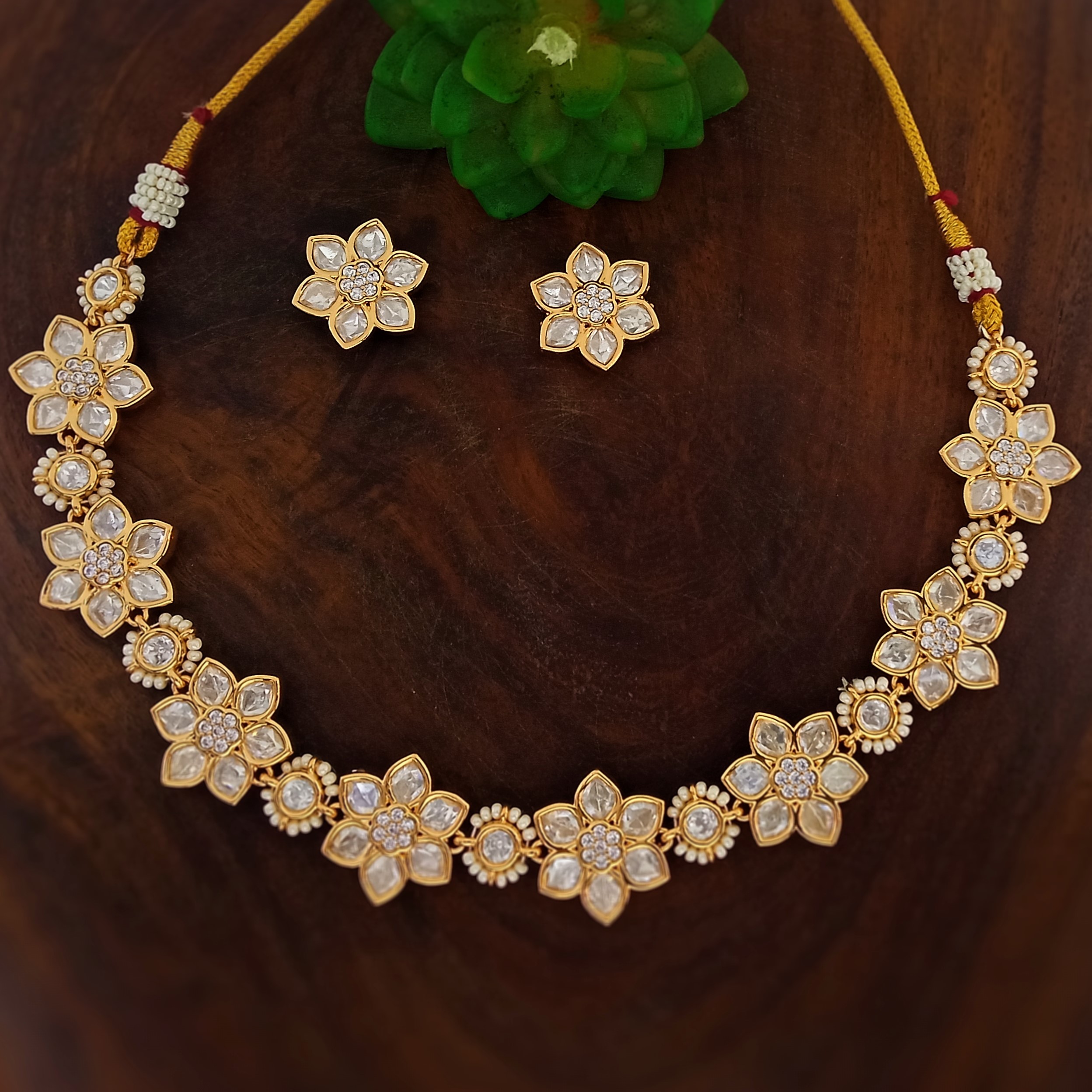 Kundan Necklace Set - Brass, Free Size, All Colors, Weight: 10g | Fashion Jewelry For All Occasions, Elegant Cz Design, Gender Neutral