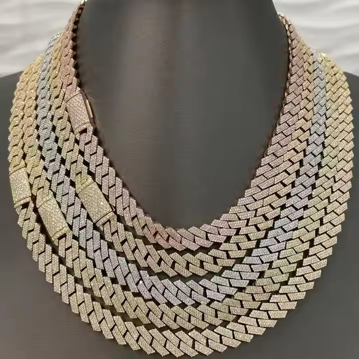 12mm Solid Gold  Plated Iced Out Lab Grown Diamond Cuban Link Chain Hip Hop Miami Cuban Chains Necklace For Men And Women Gift - Color: D