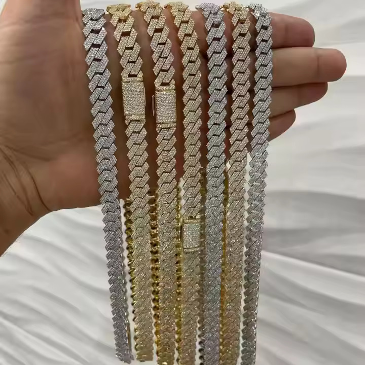 12mm Solid Gold  Plated Iced out Lab Grown Diamond Cuban Link Chain Hip Hop Miami Cuban Chains Necklace for Men and Women Gift