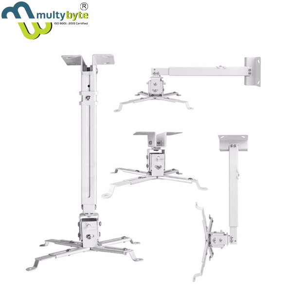 Multybyte Projector Ceiling Stand 2 Feet - Heavy-duty Steel, White Powder Coated | Adjustable Height, 360-degree Rotation, Universal Compatibility