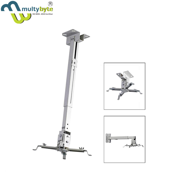 Multybyte Projector Ceiling Stand 2 Feet - Heavy-duty Steel, White Powder Coated | Adjustable Height, 360-degree Rotation, Universal Compatibility