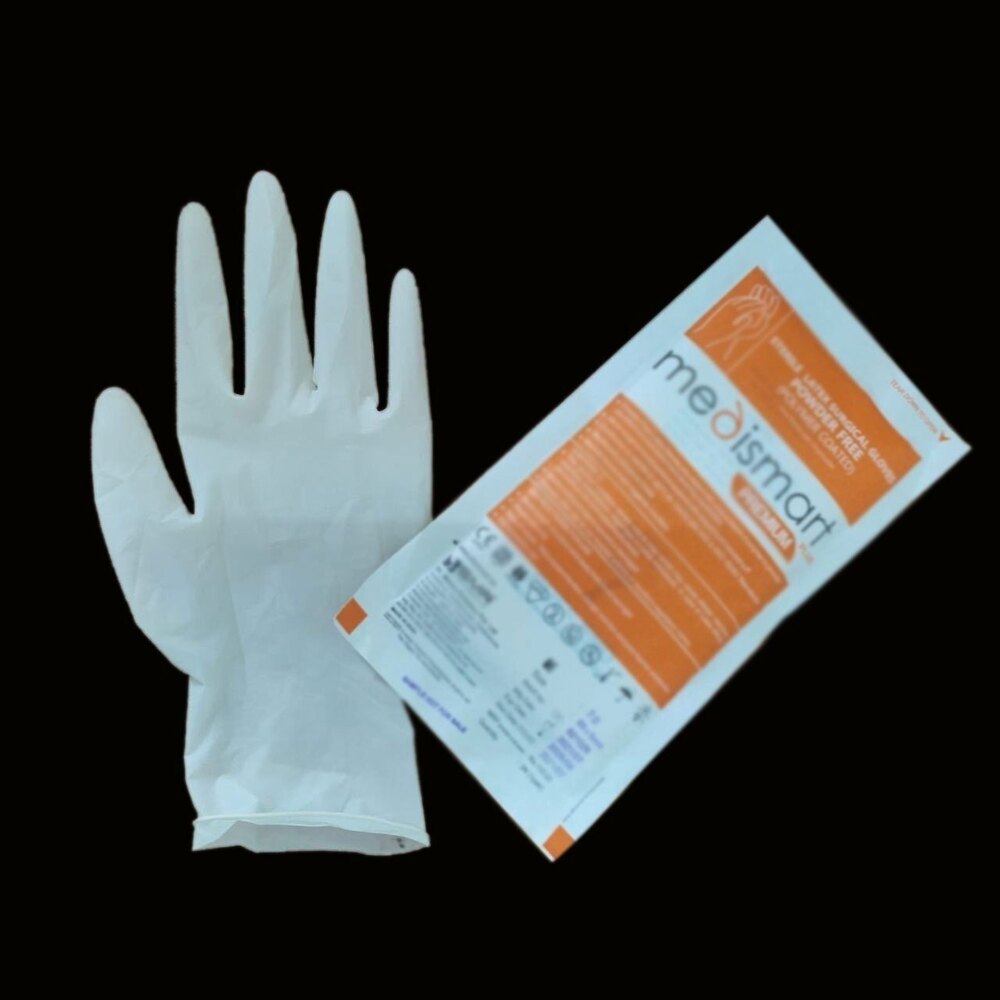 Medismart Powder Free Surgical Latex Gloves - Latex Material, Mid Forearm Length, Creamy White Color | Ambidextrous, Smooth Surface, Textured Fingertips, Sterile