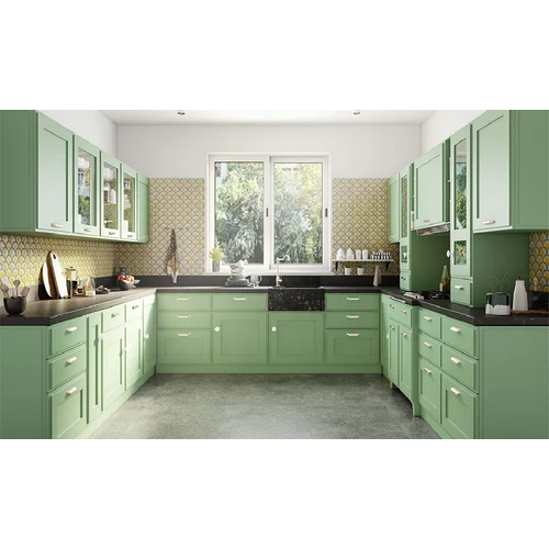 U Shape Modular Kitchen - Color: Green