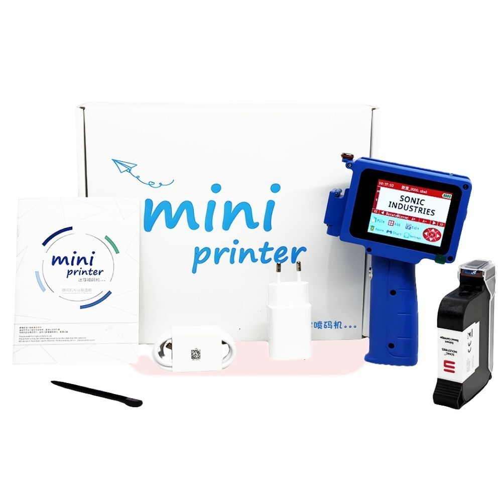 Sonic Industries Mini Pro Printer - Plastic Body, 24x18x10 cm | High-Speed, Semi-Automatic Date, MRP, Logo & Serial Number Coding Solution