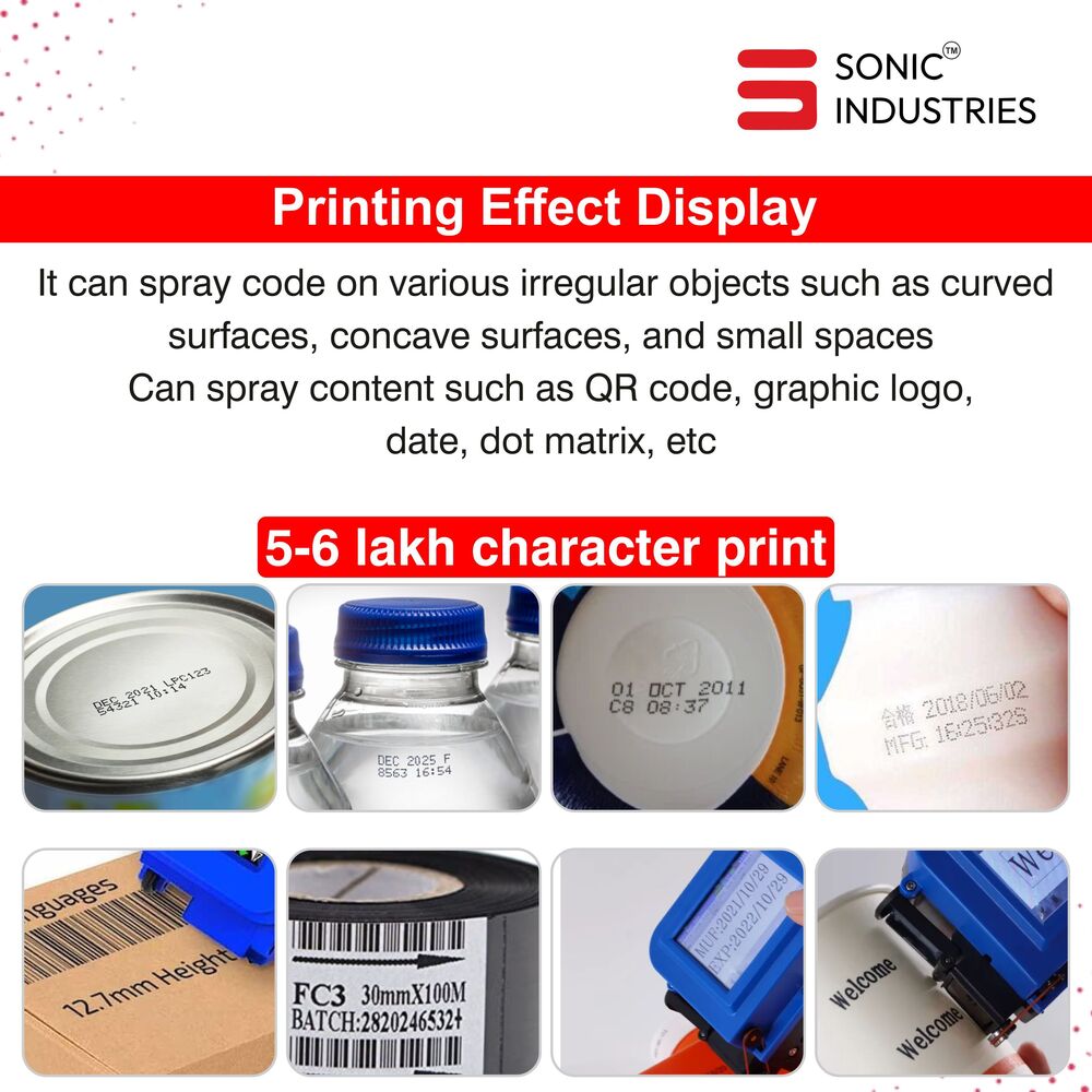 Sonic Industries Mini Pro for printing date,Mrp,Exp.logo,Serial no & etc.