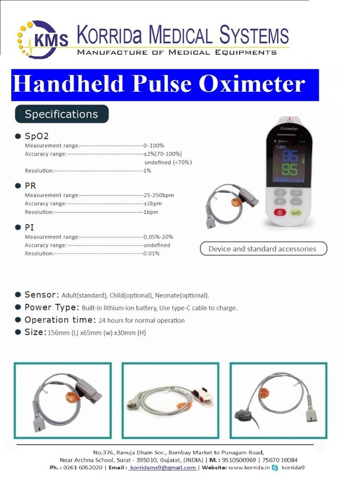 Handle Hand Pulse Oximeter - Color Code: White