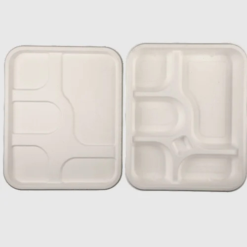 Biodegradable 5 Compartment Tray & Lid - Natural Disposable - Application: Industrial