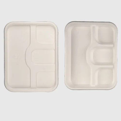 Biodegradable 4 Compartment Tray & Lid - Natural Disposable - Application: Industrial