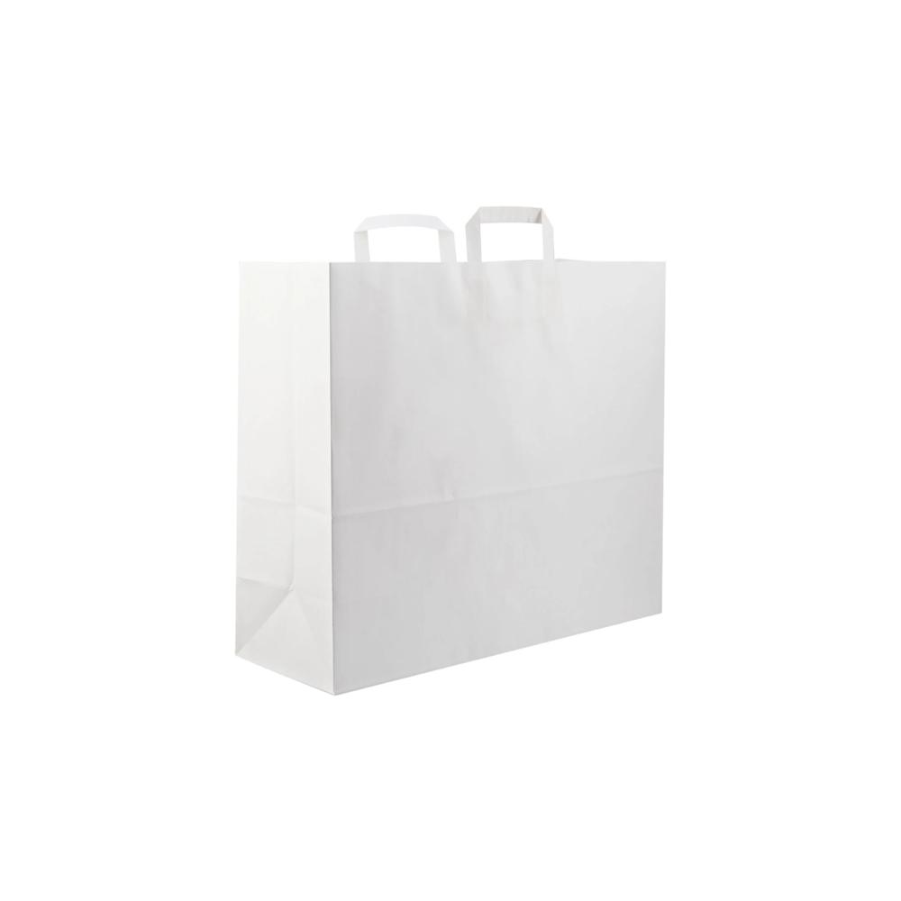 240X150X220Mm Hotpack White Flat Handle Paper Bag - Max Load: 5 Kg  Kilograms (Kg)