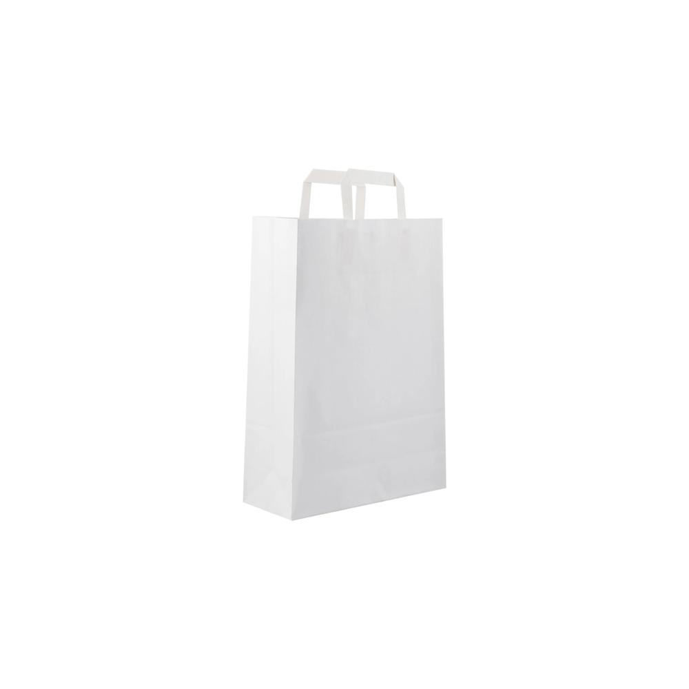 320X180X240Mm Hotpack White Flat Handle Paper Bag - Max Load: 5 Kg  Kilograms (Kg)