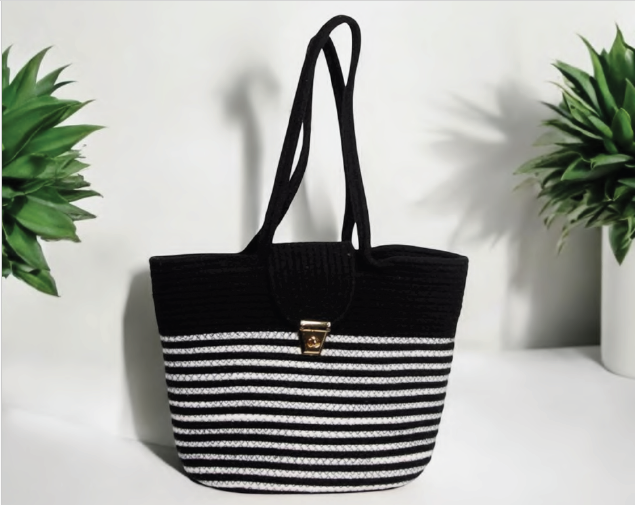 Alternates Jute Tote Bag - Color: Black N White