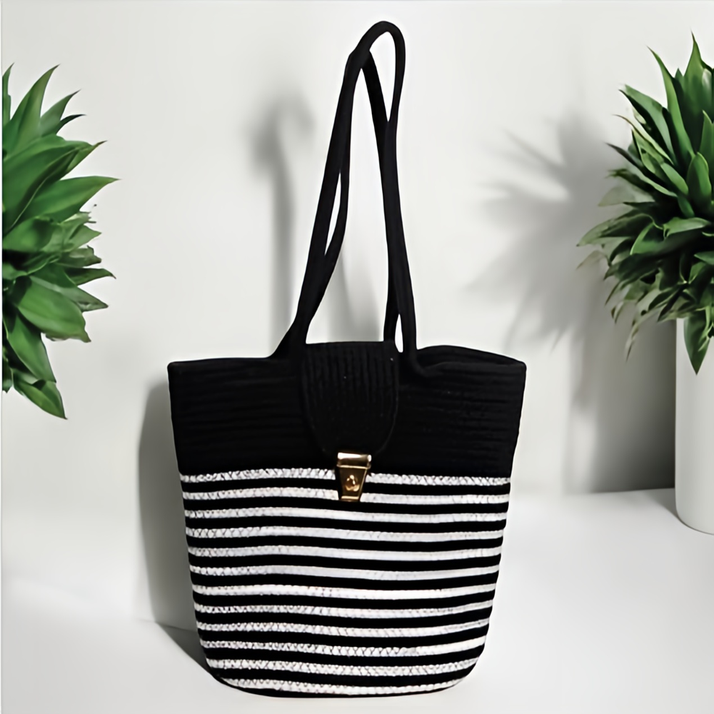 Alternates Jute Tote Bag - Color: Black N White