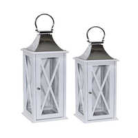 White Finish With Metal Top Wooden Lantern