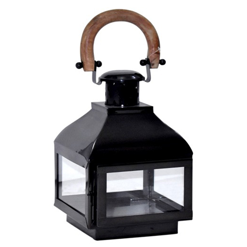 Wooden Handle Black Nickel Finish Steel Lantern