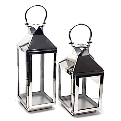 Shiny Nickel  Finish Steel Lantern