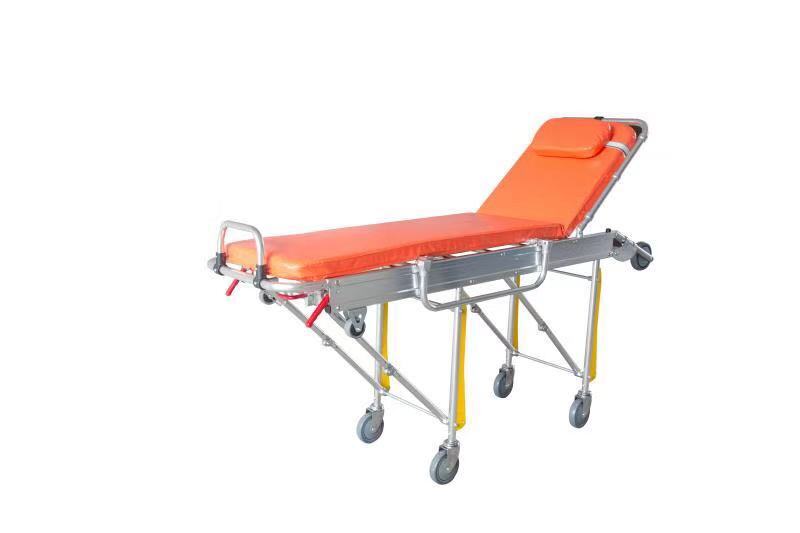 Ambulance Stretcher - Iron, 500x90x50 Cm, Orange & White | Adjustable Frame, Lightweight Design, Waterproof And Antimicrobial Covers, Safety Restraints, Lockable Wheels For Secure Transport