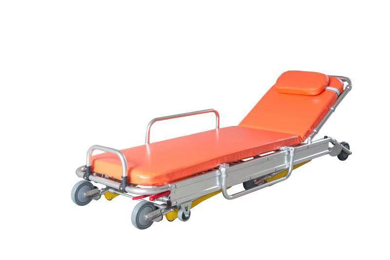 Ambulance Stretcher - Iron, 500x90x50 Cm, Orange & White | Adjustable Frame, Lightweight Design, Waterproof And Antimicrobial Covers, Safety Restraints, Lockable Wheels For Secure Transport
