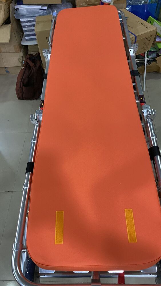 Ambulance Stretcher - Iron, 500x90x50 Cm, Orange & White | Adjustable Frame, Lightweight Design, Waterproof And Antimicrobial Covers, Safety Restraints, Lockable Wheels For Secure Transport