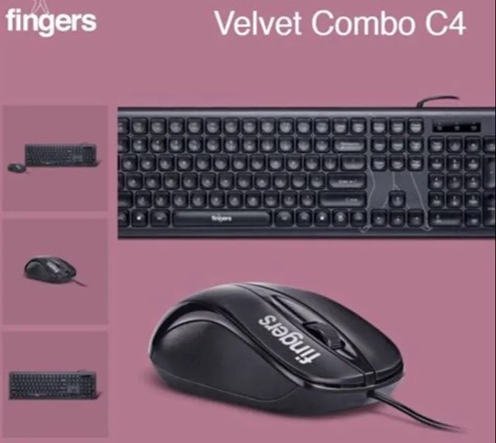 Fingers Velvet Keyboard And Mouse Combo C4 - Slim, Compact Design | Wireless/wired, 3-year Warranty, Multimedia Keys, 1000 Dpi Optical Mouse