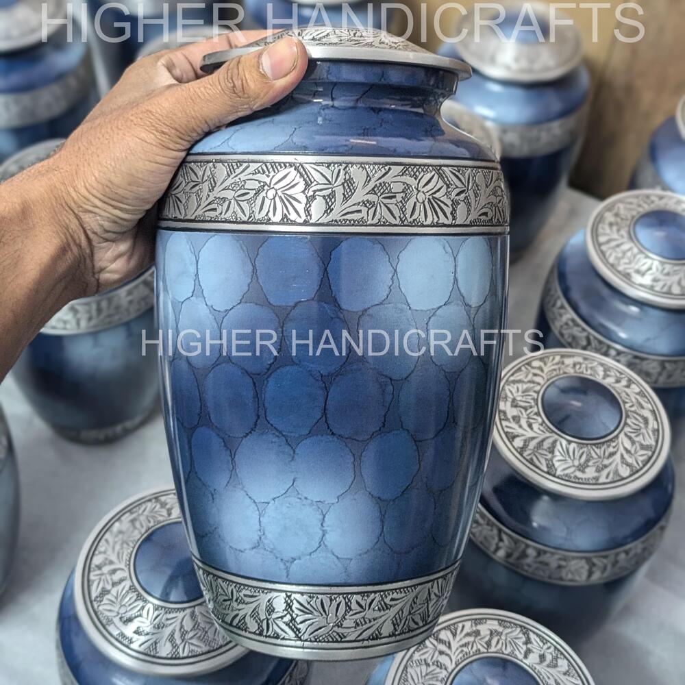 Blue Fire Metal Memorial Cremation Urn for Human Ashes Premium Quality Funeral Urns Supplies