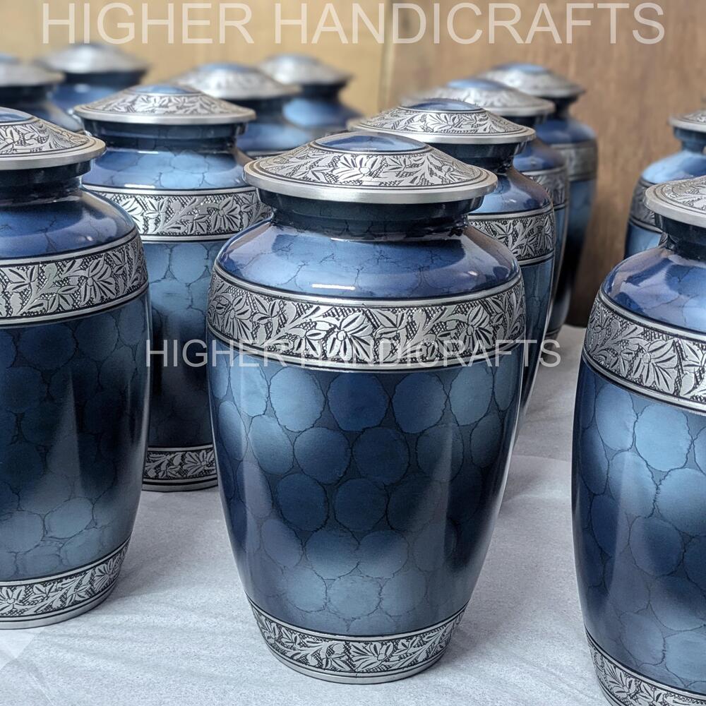 Blue Fire Metal Memorial Cremation Urn for Human Ashes Premium Quality Funeral Urns Supplies