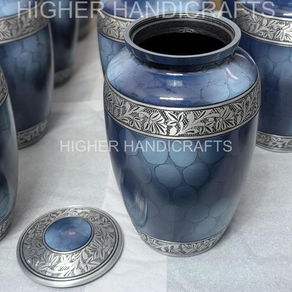 Blue Fire Metal Memorial Cremation Urn for Human Ashes Premium Quality Funeral Urns Supplies