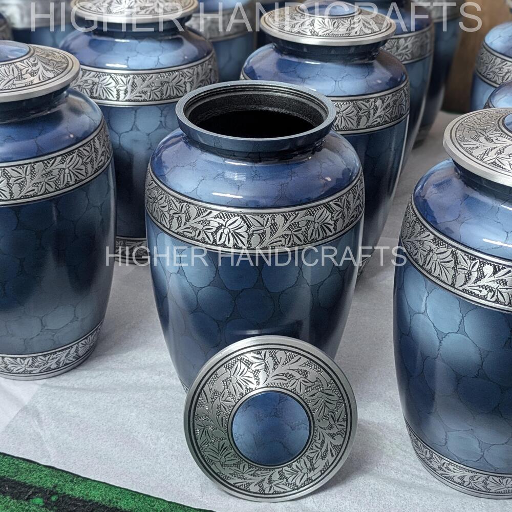 Blue Fire Metal Memorial Cremation Urn for Human Ashes Premium Quality Funeral Urns Supplies