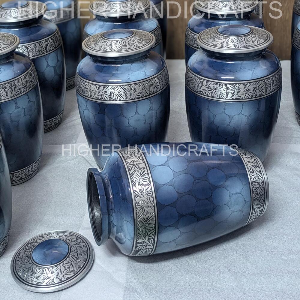 Blue Fire Metal Memorial Cremation Urn for Human Ashes Premium Quality Funeral Urns Supplies