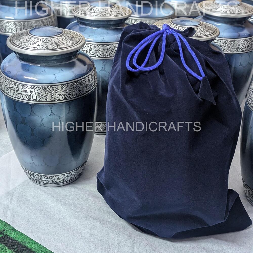 Blue Fire Metal Memorial Cremation Urn for Human Ashes Premium Quality Funeral Urns Supplies