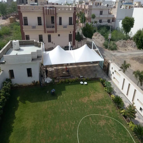 PVC Modular Gazebo Tensile Structure - 1mm Thick Waterproof Tensile Fabric, White Color, Plain Style for Commercial Spaces