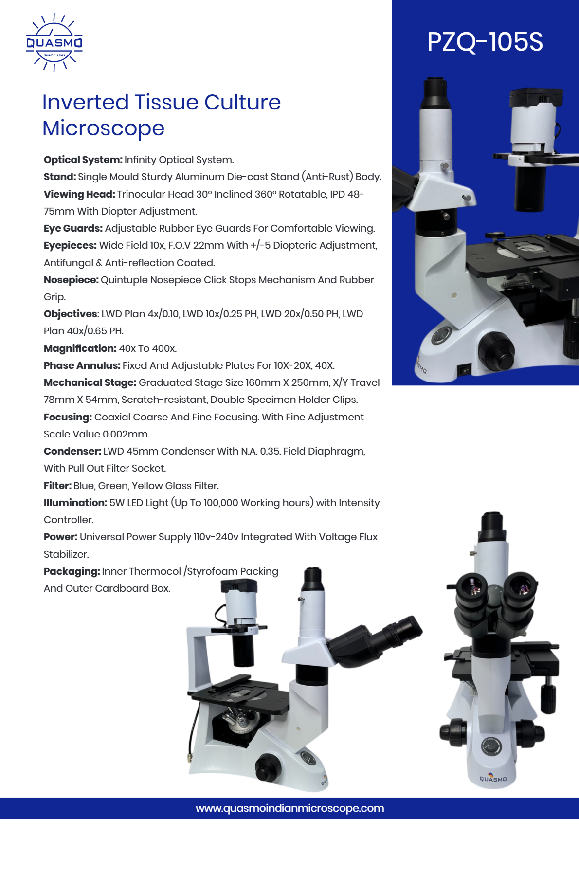 Pzq-105s Advance Inverted Tissue Culture Microscope