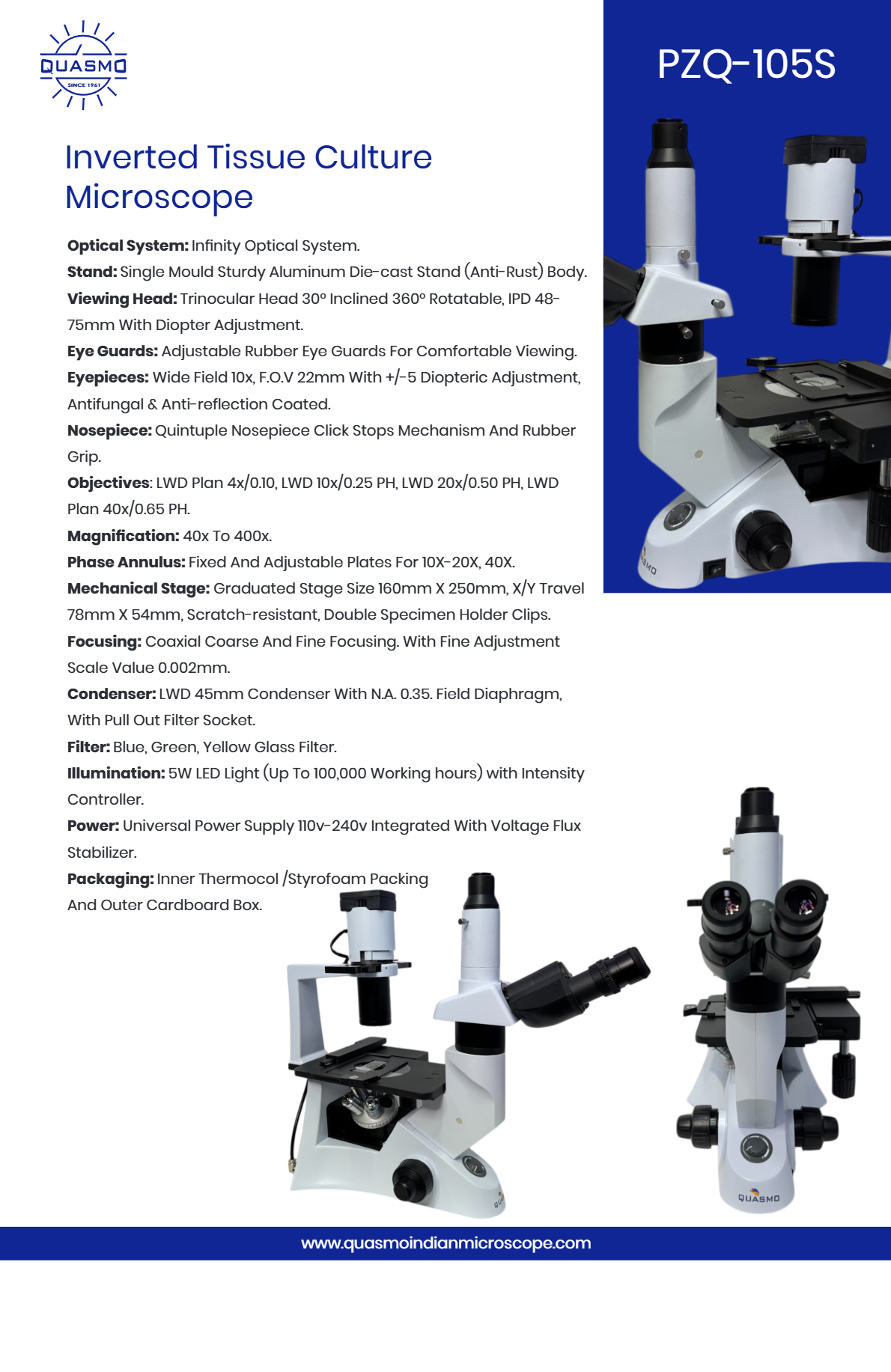 PZQ-105S Advance Inverted Tissue Culture Microscope