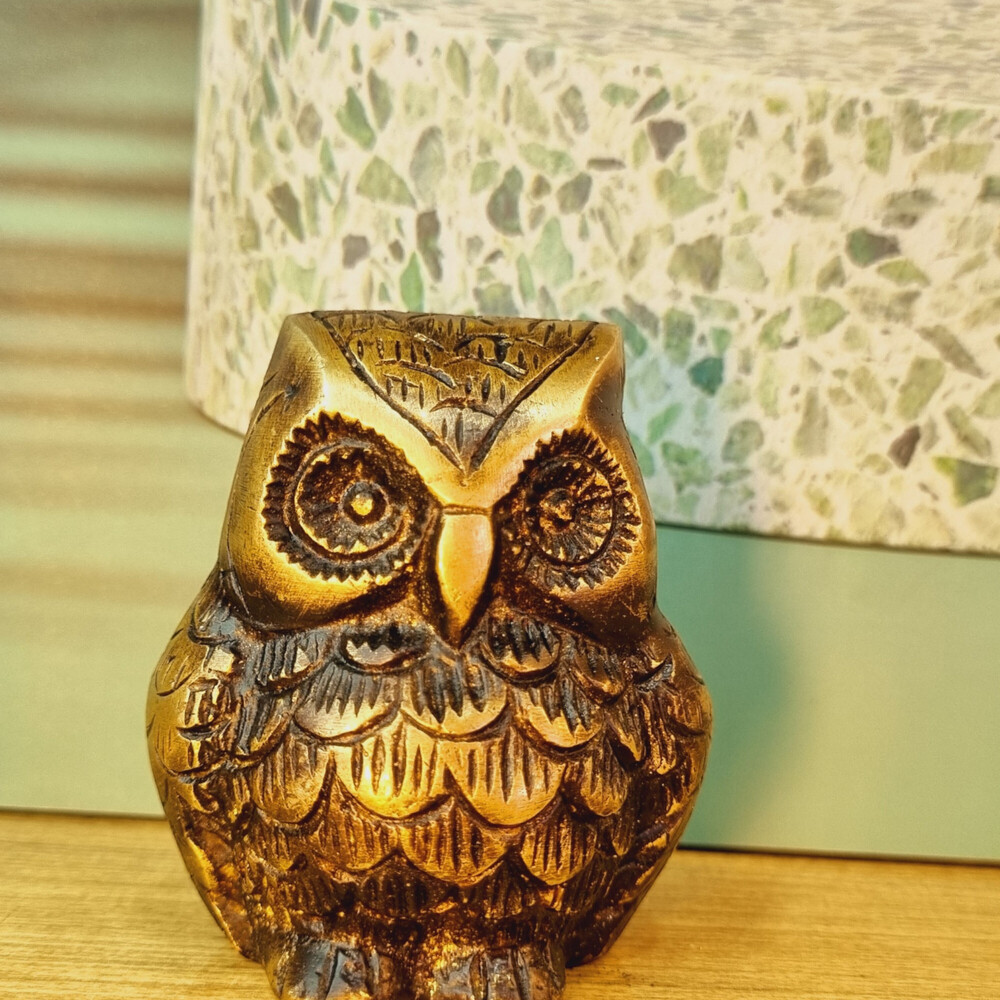 Aakrati Brown 3 Inch Antique Brass Owl Showpiece