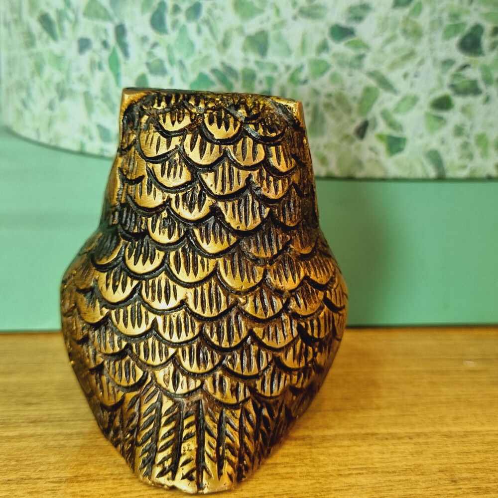 Aakrati Brown 3 Inch Antique Brass Owl Showpiece