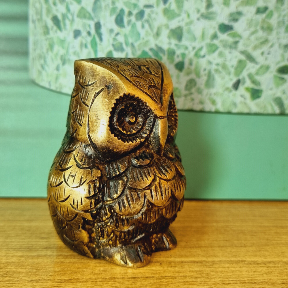 Aakrati Brown 3 Inch Antique Brass Owl Showpiece
