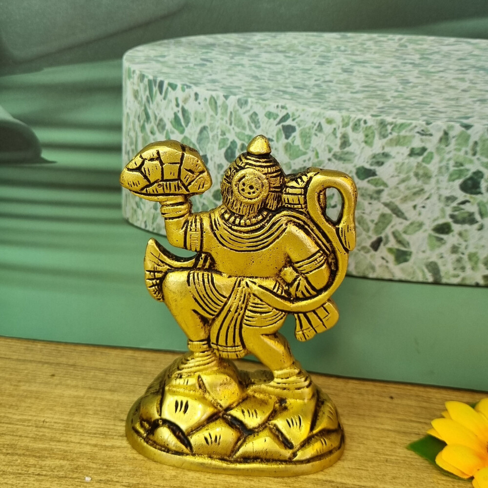 Aakrati Hanuman Ji Religious Statue Decorative Showpiece - 10 Cm (Brass, Yellow) - Color: Yellow