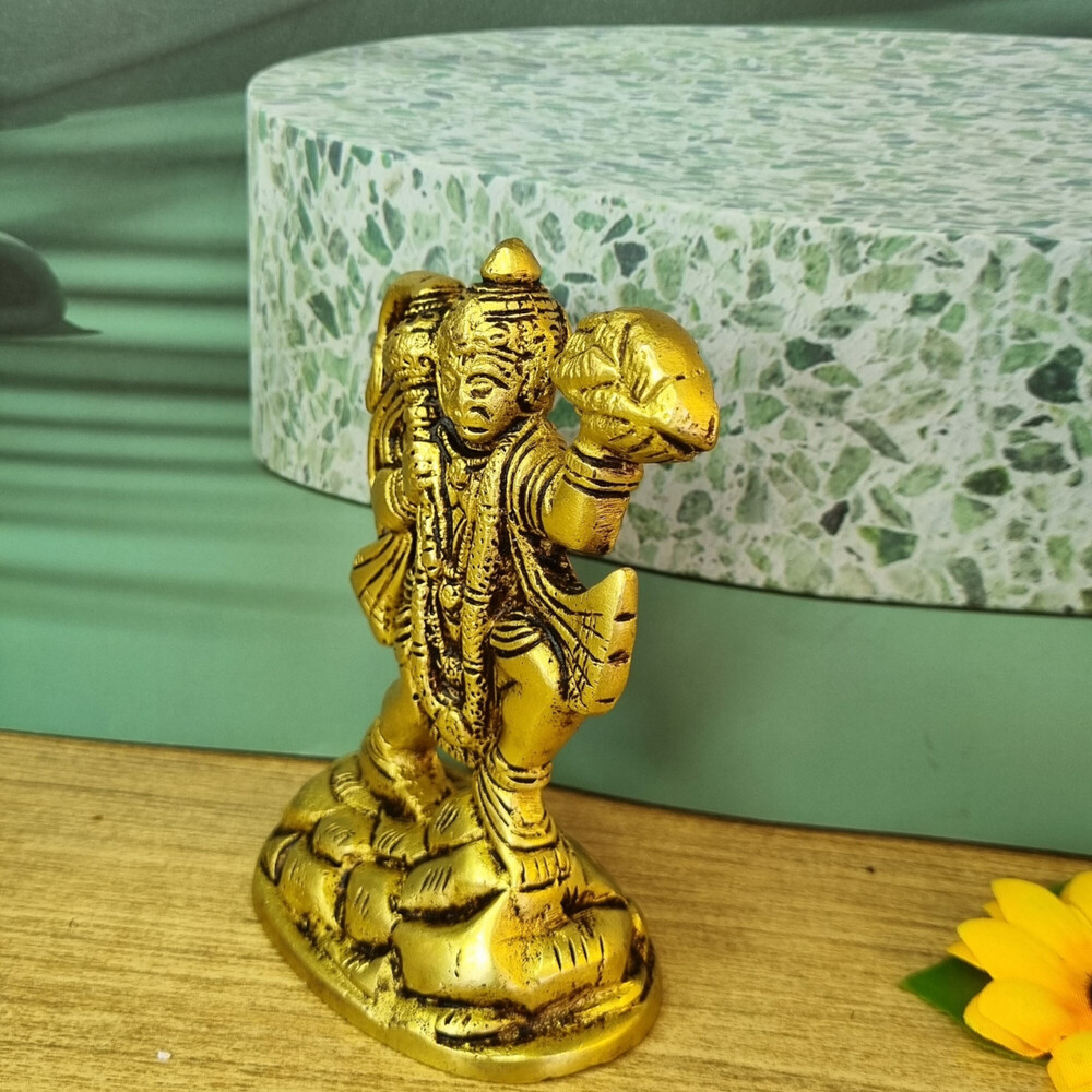 Aakrati Hanuman Ji Religious Statue Decorative Showpiece - 10 Cm (Brass, Yellow) - Color: Yellow