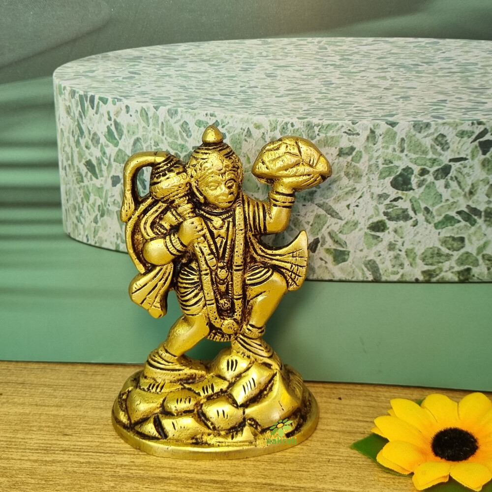 Aakrati Hanuman Ji Religious Statue Decorative Showpiece - 10 Cm (Brass, Yellow) - Color: Yellow