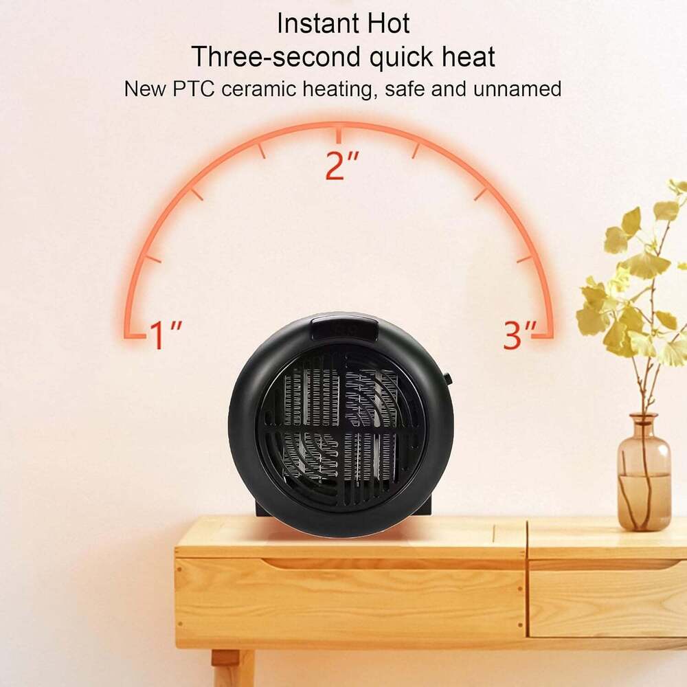 Room Heaters For Home, Office, Camper Led Screen Portable Wall Heater - Plastic, Compact Size 13x12x13 Cm, Adjustable Thermostat 15'c-32'c, 2 Settings, Light Weight, Black