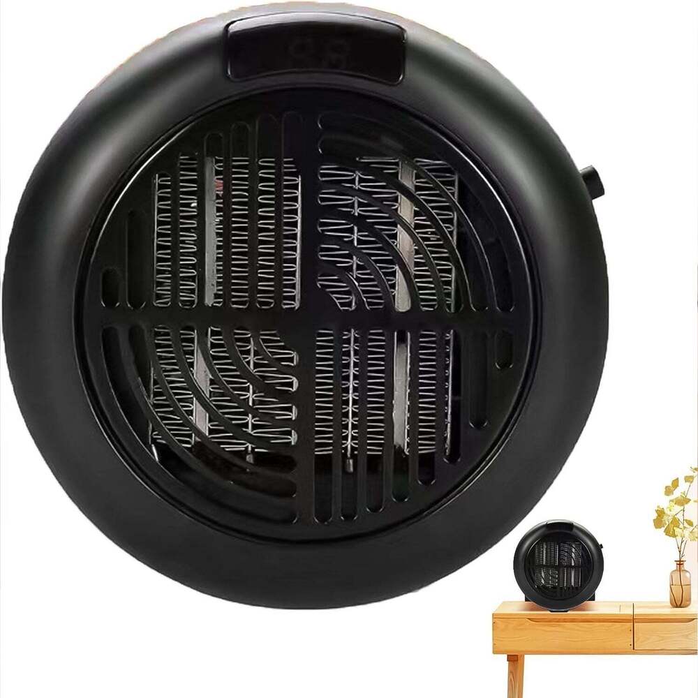 Room Heaters For Home, Office, Camper Led Screen Portable Wall Heater - Plastic, Compact Size 13x12x13 Cm, Adjustable Thermostat 15'c-32'c, 2 Settings, Light Weight, Black