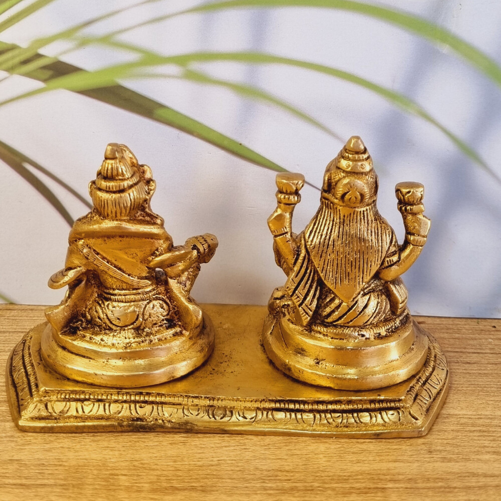 Aakrati Money Lord Kuber And Lakshmi Statue Decorative Showpiece - 10 Cm (Brass, Yellow) - Color: Yellow