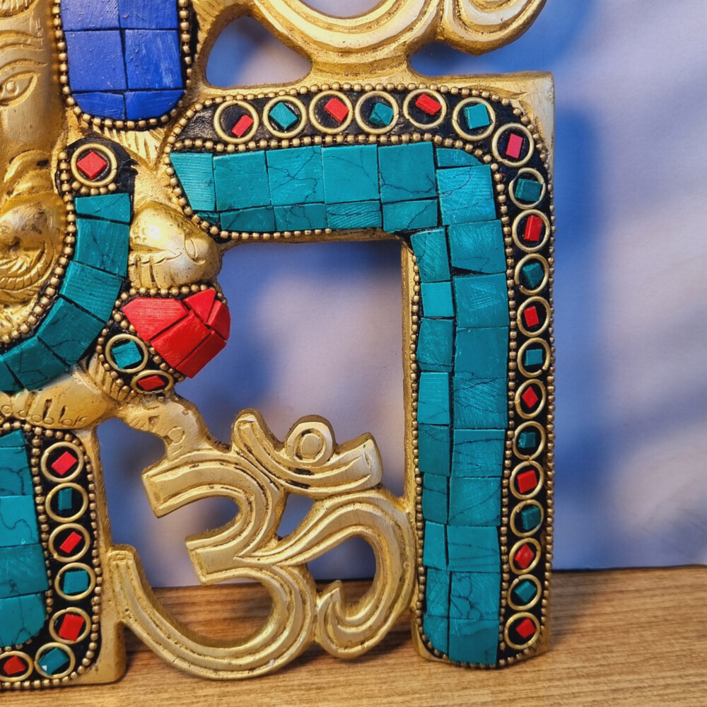 Aakrati Ganesha And Swastik Brass Wall Hanging Decorative Showpiece - 20 Cm (Brass, Multicolor) - Color: Multi-color