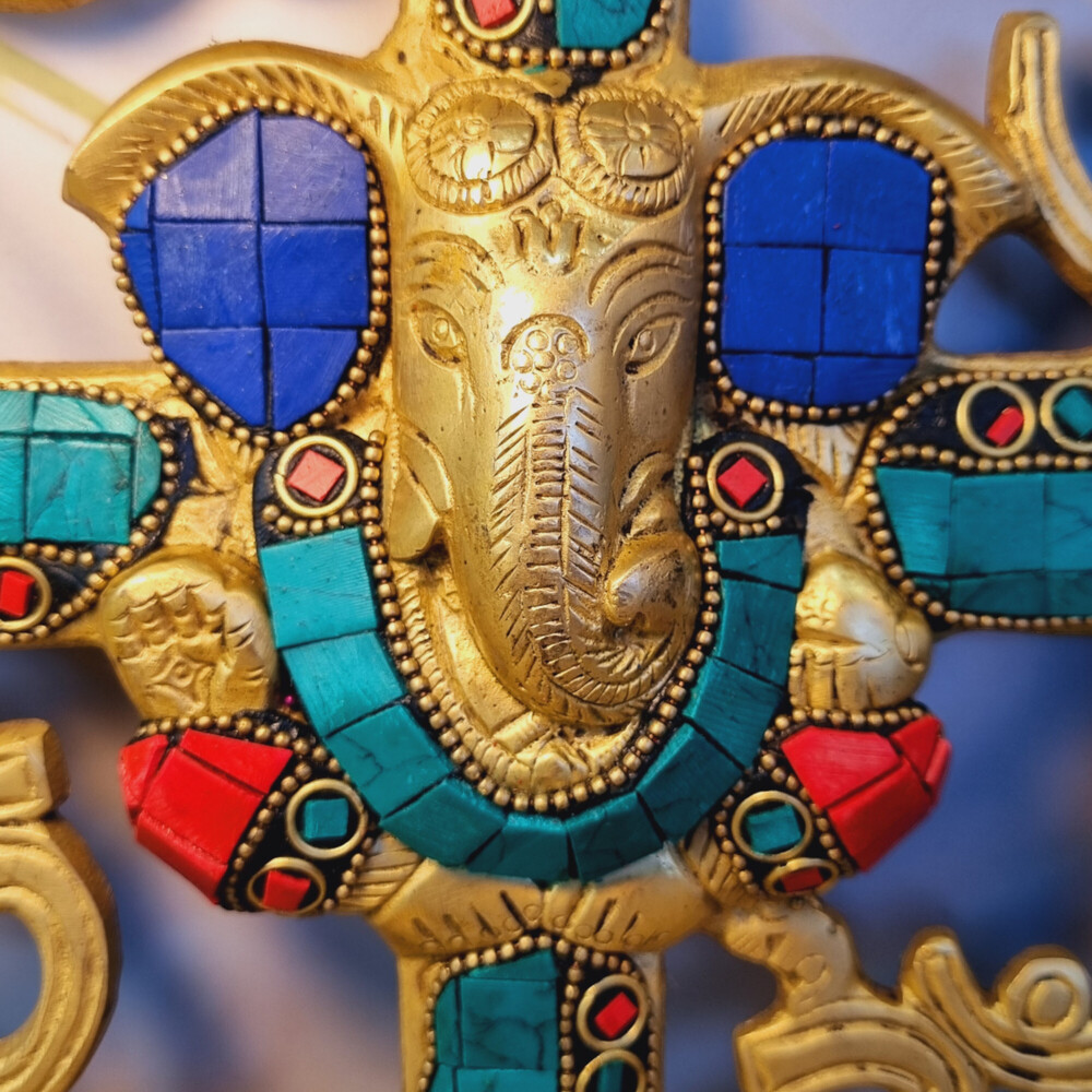 Aakrati Ganesha And Swastik Brass Wall Hanging Decorative Showpiece - 20 Cm (Brass, Multicolor) - Color: Multi-color