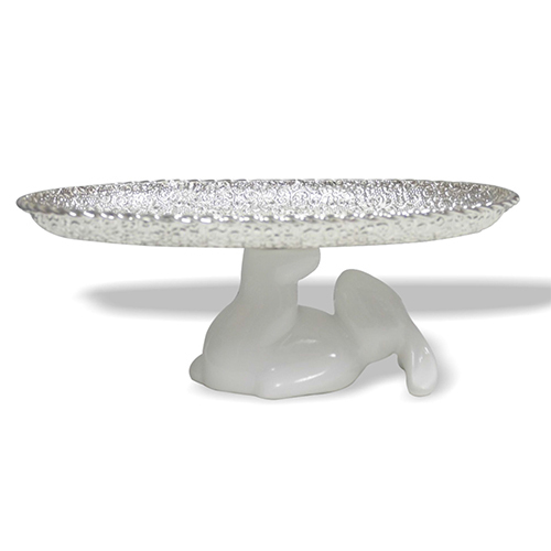 Silver Plated Centre Piece With Ceramic Rabbit - Material: Metal