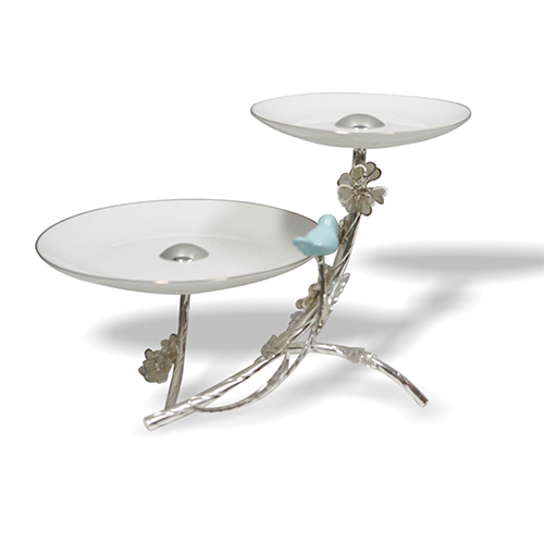 Silver Plated Centre Piece With Green Pa-Rrot - Material: Metal