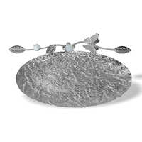 Silver Plated Oval Tray with White Ceramic Roses
