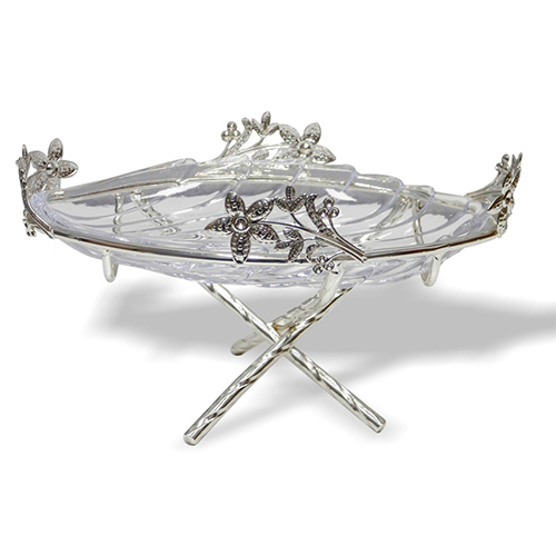 Silver Plated Stand with Glass Bowl - Metal, Standard Size, Polished Finish | Elegant Silver Color, Versatile Home Decor