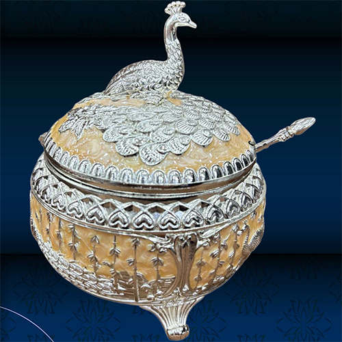 Silver Plated Peach Peacock Metal Candy Box - Surface Finish: Polished