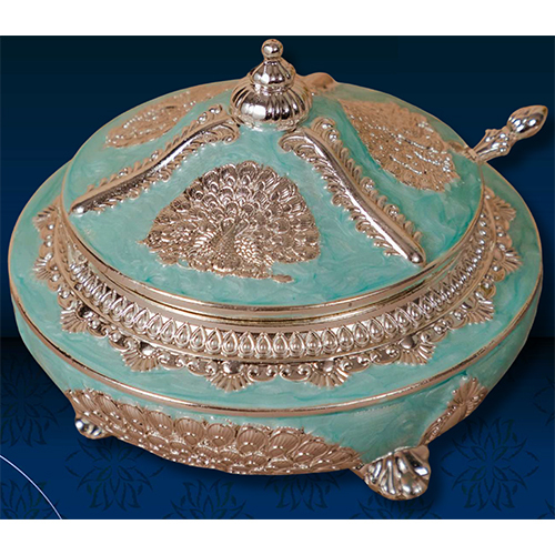 Silver Plated Blue Peacock Metal Candy Box - Size: Standard